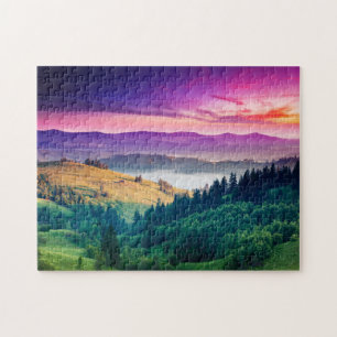 Fantastic Morning Mountain Landscape. Overcast Jigsaw Puzzle