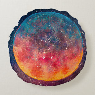 Fantastic oil painting beautiful big planet moon a round pillow