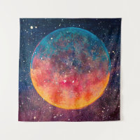 Fantastic oil painting beautiful big planet moon a