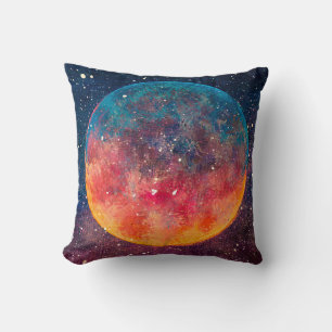 Fantastic oil painting beautiful big planet moon a throw pillow
