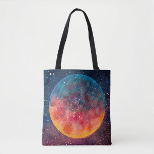Fantastic oil painting beautiful big planet moon a tote bag