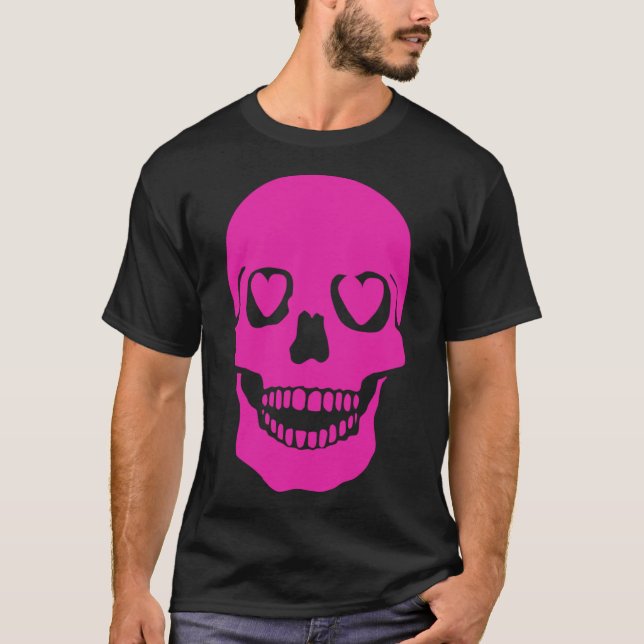 Fantastic Pink Skull Heart Eyes T-Shirt (Front)