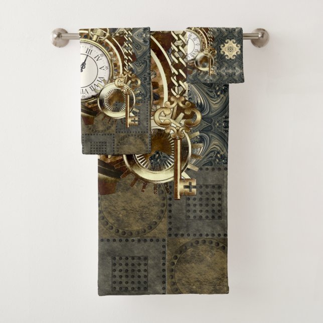 Fantastic Rusty and Gold Steampunk Art Bath Towel Set (Insitu)