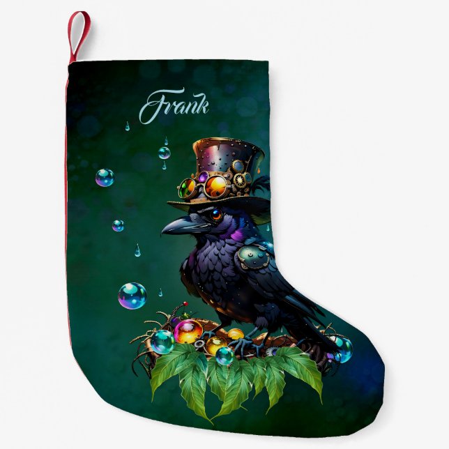 Fantastic steampunk crow small christmas stocking (Front)