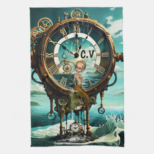 Fantastic steampunk sea clock kitchen towel