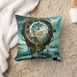 Fantastic steampunk sea clock throw pillow