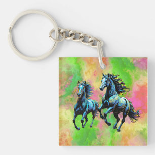 Fantastic Two Galloping Horses Keychain