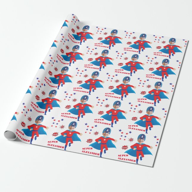 Fantastic USA Superhero Boy Birthday Tremendous  Wrapping Paper (Unrolled)
