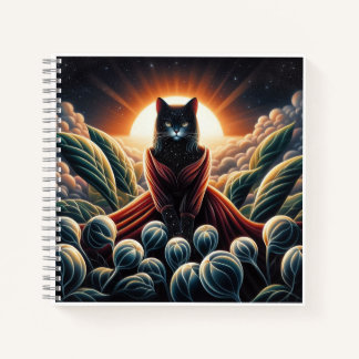 Fantastical Digital Art: Night Sky Cat Surrounded  Notebook