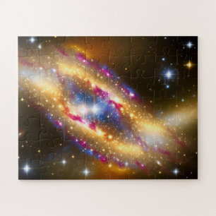 Fantastical Gold Blue and Pink Fun Artistic Cosmos Jigsaw Puzzle