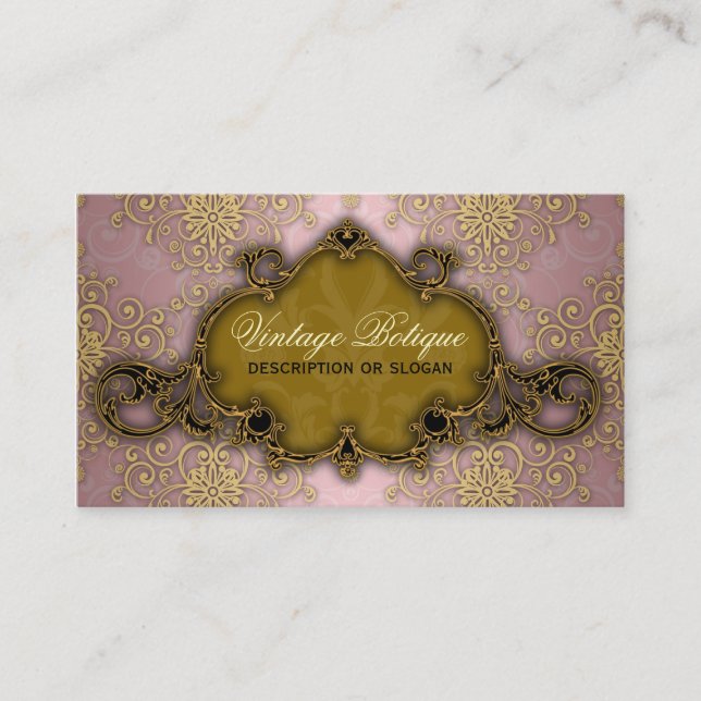 Fantastique Damask Carte de visite Botique rose et (Devant)
