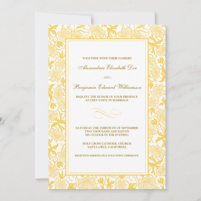 Fantastique Faire-part de mariage jaune floral (Devant)
