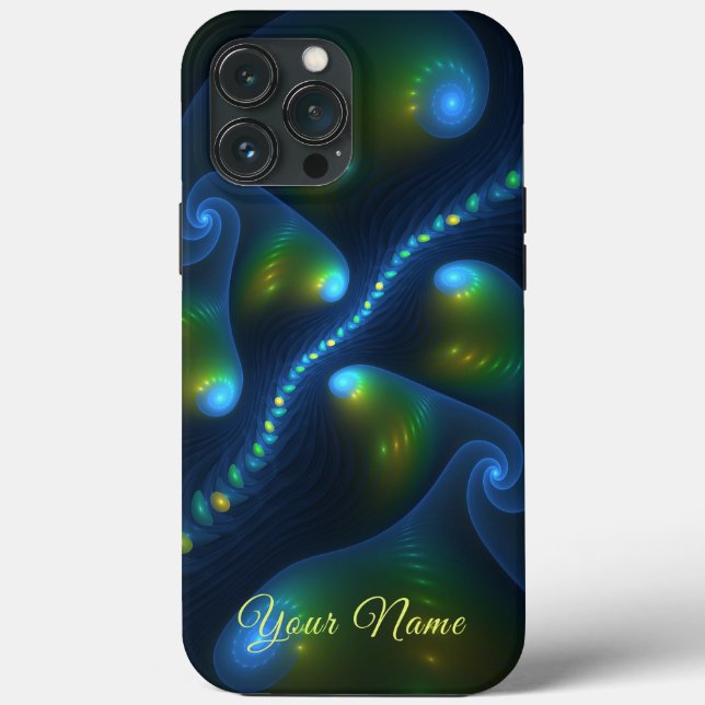 Fantasy Abstract Blue Green Yellow Fractal Name Case-Mate iPhone Case (Back)