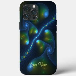 Fantasy Abstract Blue Green Yellow Fractal Name iPhone 13 Pro Max Case