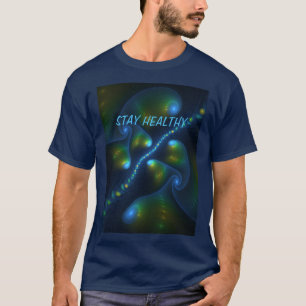 Fantasy Abstract Blue Green Yellow Fractal Text T-Shirt