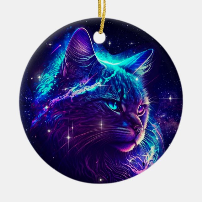 Fantasy Abstract Cute Galaxy Space Kitty Cat Ceramic Ornament (Front)