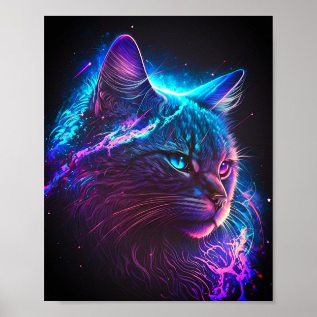 Fantasy Abstract Cute Galaxy Space Kitty Cat Poster (Front)