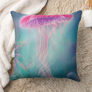 Fantasy Abstract Pink Octopus In The Ocean Throw Pillow