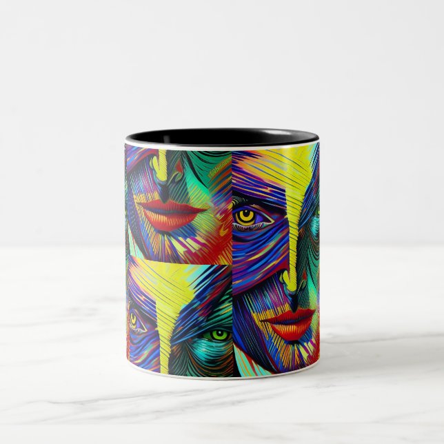 Fantasy abstract portrait Two-Tone coffee mug (Center)
