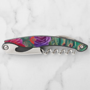Fantasy Abstract Roses and Peacock Feathers Corkscrew