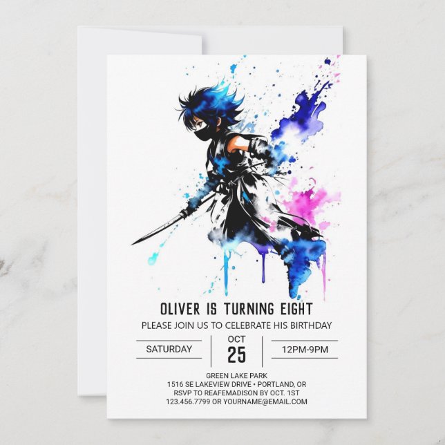 Fantasy Adorable Ninja Boy Digital Birthday Invitation (Front)