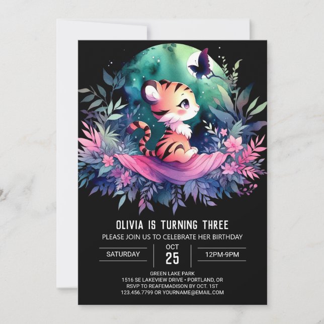 Fantasy Adorable Tiger Birthday Invitation (Front)