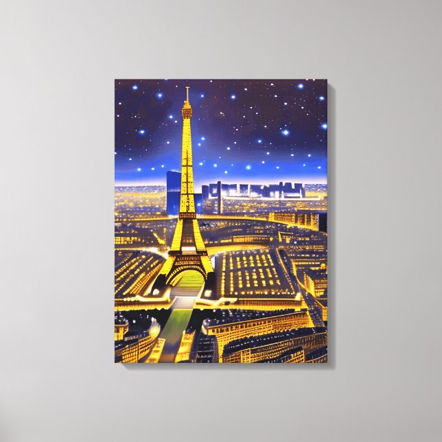 Fantasy Aerial View of Paris Under the Stars Canvas Print (Front)
