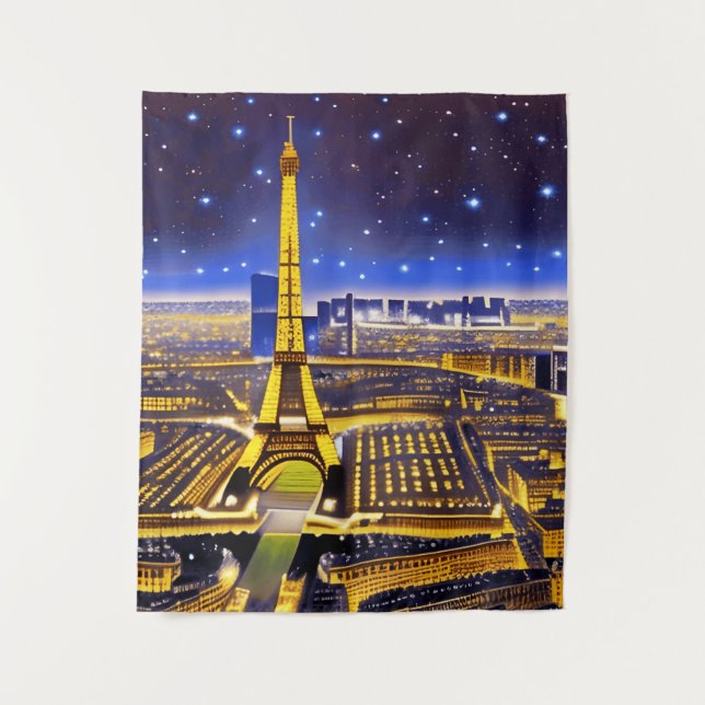 Fantasy Aerial View of Paris Under the Stars Tapestry (Front)