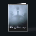 Fantasy Alien Fog Birthday Scary Ghost Night Card<br><div class="desc">Fantasy Alien Fog Creature Scary Ghost Night  Frightening or spooky Night Forest Scene.  Great for that Birthday on Halloween or those who love aliens.  Inside verse,  "Hope it's out of this world"</div>