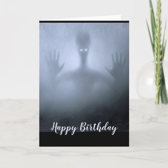Fantasy Alien Fog Birthday Scary Ghost Night Card (Front)