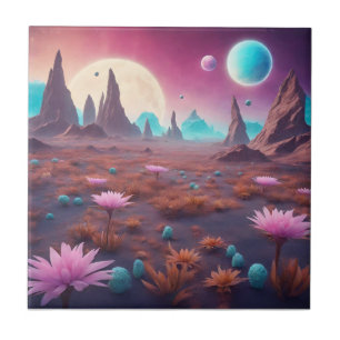 Fantasy Alien Planet Landscape with Flowers  Tile