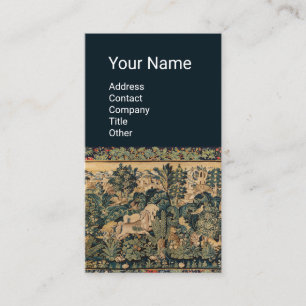 FANTASY ANIMALS,HORSES,WOODLAND Blue Green Floral Business Card