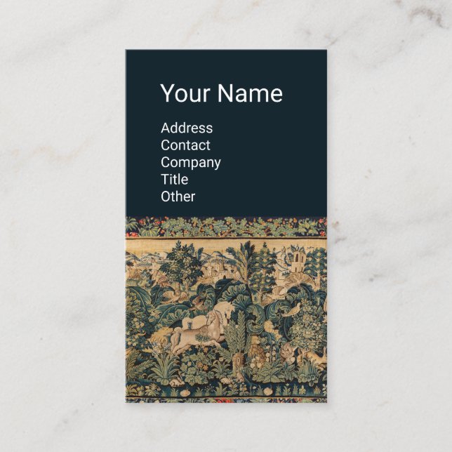 FANTASY ANIMALS,HORSES,WOODLAND Blue Green Floral Business Card (Front)