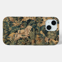 FANTASY ANIMALS,HORSES,WOODLAND Blue Green Floral