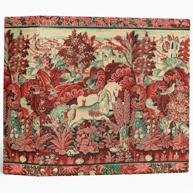 FANTASY ANIMALS,HORSES,WOODLAND Red Green Floral Binder (Front/Spine)