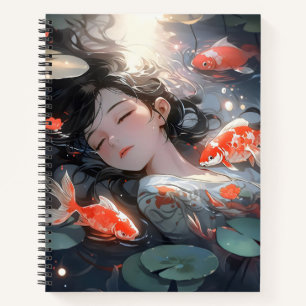 Fantasy Anime Girl and Carps Notebook