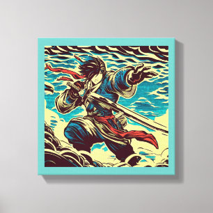 Fantasy Anime Hero 1 - Japanese Woodcut Canvas Print