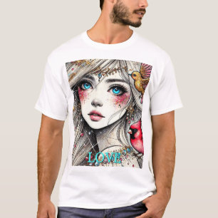 Fantasy Anime Manga Girl Asuka Customize Aqua T-Shirt
