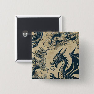 Fantasy Antiqued Dragons 2 Inch Square Button