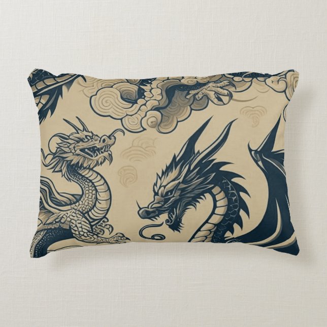Fantasy Antiqued Dragons  Accent Pillow (Front)