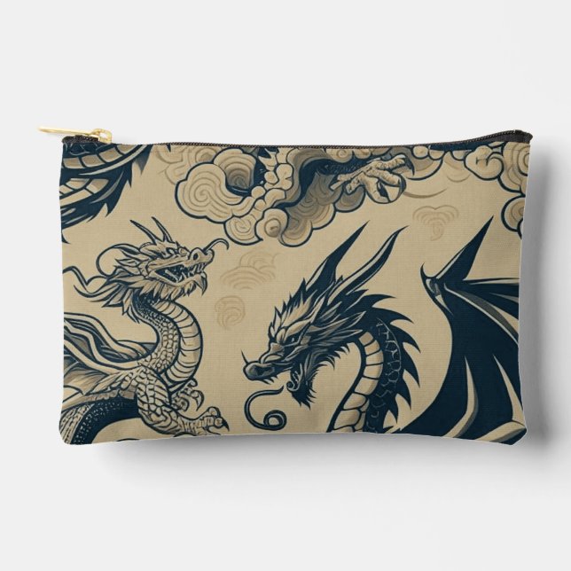 Fantasy Antiqued Dragons  Accessory Pouch (Front)