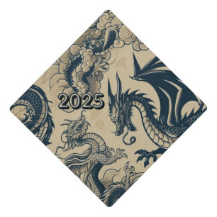 Fantasy Antiqued Dragons Add Graduation Year Cap Topper