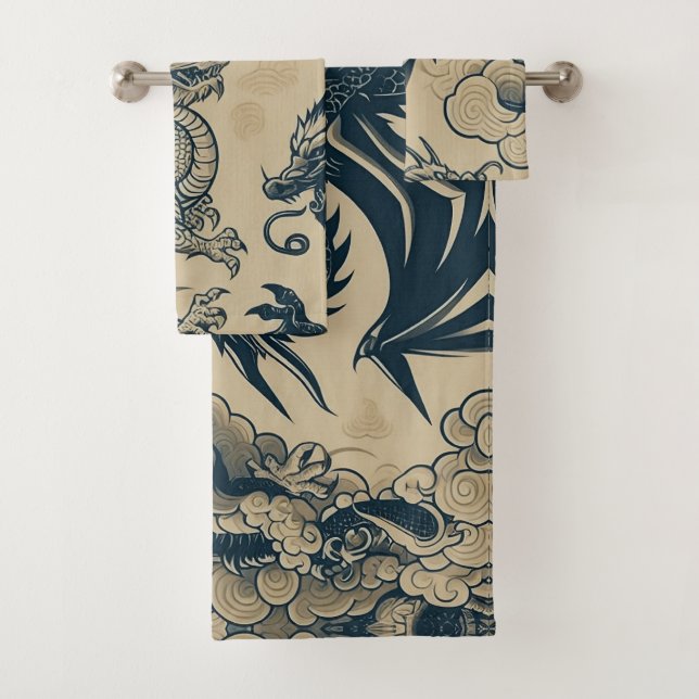 Fantasy Antiqued Dragons  Bath Towel Set (Insitu)