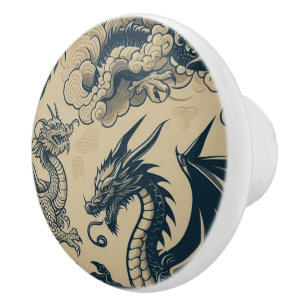Fantasy Antiqued Dragons  Ceramic Knob