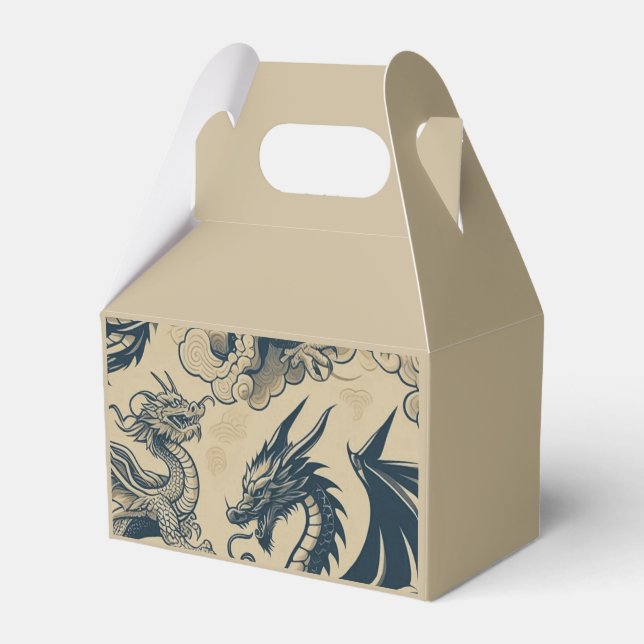 Fantasy Antiqued Dragons  Favor Box (Front Side)
