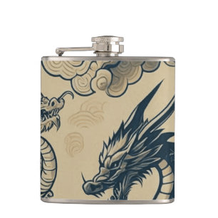 Fantasy Antiqued Dragons  Hip Flask