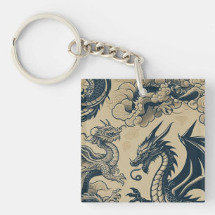 Fantasy Antiqued Dragons Keychain