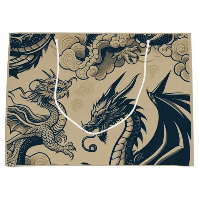 Fantasy Antiqued Dragons  Large Gift Bag (Front)