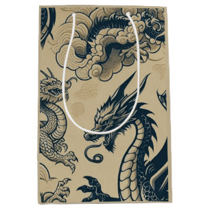 Fantasy Antiqued Dragons Medium Gift Bag