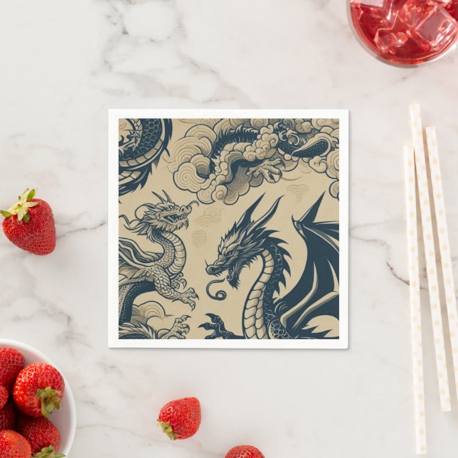 Fantasy Antiqued Dragons  Napkin (Insitu)